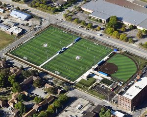 Aerial featuring all 3 synthetic turf fields